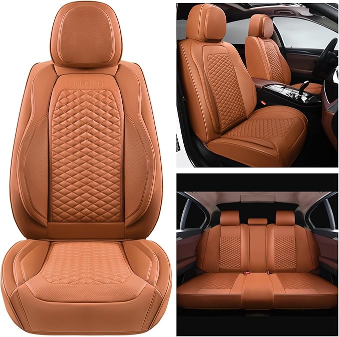 Car Seat Covers Full Set Leather Seat Covers Automotive Seat Covers Universal Car Seat Cover for Most Cars Brown