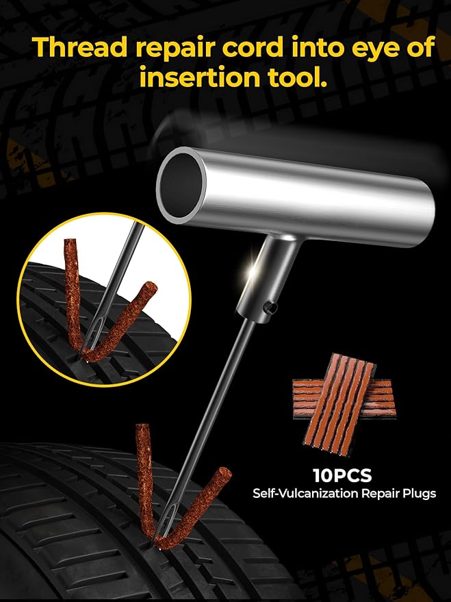 Tire Repair Kit with Plugs Fix Punctures & Plug Flats with Ease - Heavy Duty Flat Tire Puncture Repair Kit for Car, Motorcycle, ATV, UTV, RV, Trailer, Tractor, Jeep, Etc