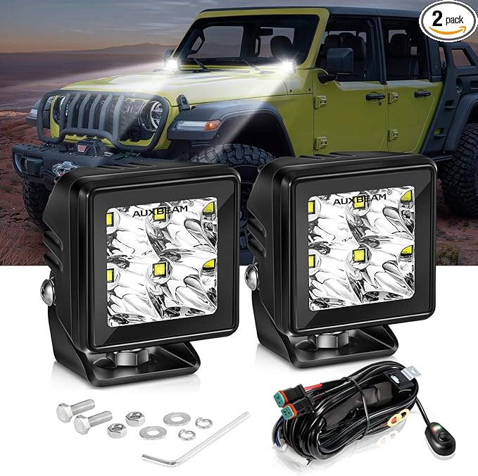 Auxbeam LED Pod Light, 2 Inch White Offroad Cube Light Pods Focusing Spotlights, 4800LM Off Road Spot Beam Auxiliary Driving Ditch Work Lights for Auto Truck Car Jeep