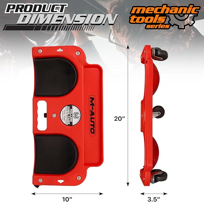 M-AUTO Rolling Knee Creeper Durable Knee Pads with Full 360 Degree Turn Casters and Tool Tray, Garage Kneeling Pads on Swivel Castors for Home Workshop Auto Repairing Maintaining, Red