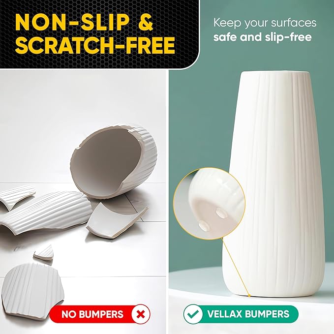 45 Clear Cabinet Door Bumpers - 1/2” Diameter White Self Adhesive Pads, Stoppers, Rubber Bumpers for Drawers, Cupboards, Cutting Boards, Glass Tops, Picture Frames, Kitchen Furniture by Vellax