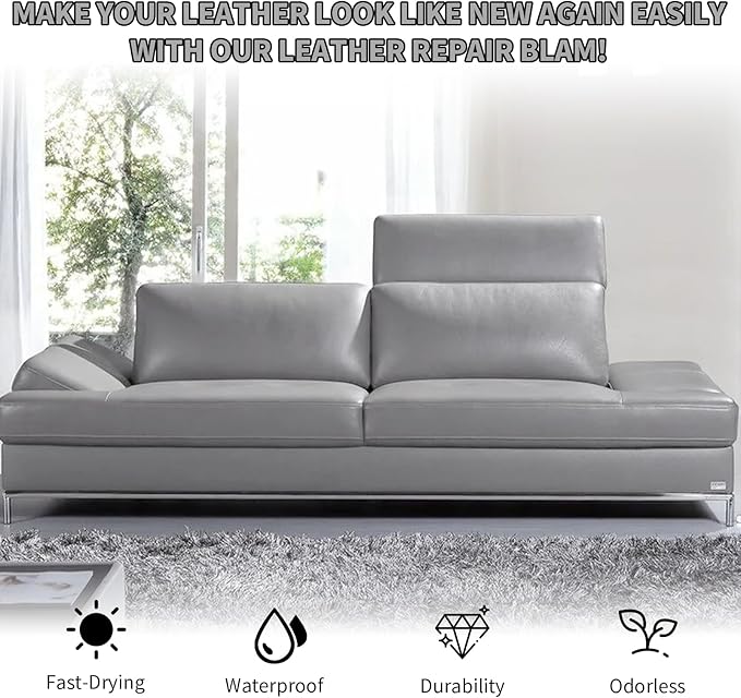 Gray Leather Recoloring Balm,Leather Couch Scratch/Stain Remover,Leather Repair kit for Vinyl Furniture and Car Interior,Leather Dye Paint for Scratched and Faded Leather Couches