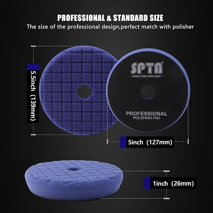 SPTA Buffing Polishing Pads Kits, with 3Pcs 5.5 Inch Polishing Pads,16oz Polishing Pad Cleaner, 2 Microfiber Towel and 1 Pad Cleaning Brush, All for Car Buffer Polisher, Polishing and Buffing