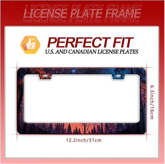 Night Starry Forest License Plate Frame Beautiful Night License Plate Holder Funny Stainless Steel Accessories Cars Decor with 2 Holes and Screws Fits Standard Us Ca Vehicles 12.2 X 6 Inch