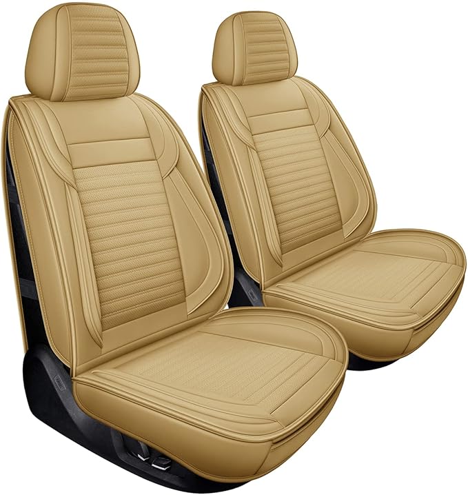 LINGVIDO Car Seat Covers, Breathable and Waterproof Faux Leather Automotive Seat Covers for Cars SUV Pick-up Truck Sedan,Universal Anti-Slip Driver Seat Cover with Backrest (Full Seat, Beige)