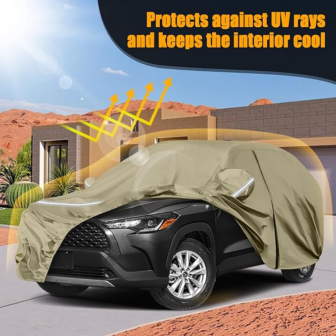 Waterproof Car Covers Replace for 2019-2025 Toyota Corolla Cross, Multilayer Heavy Duty with Cotton Liner All Weather Car Cover with Zipper Door, Windproof Bands for Snow Rain Dust Protection