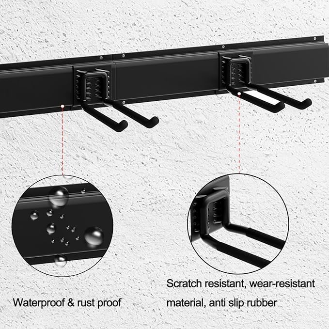 Garage Tool Organizer Wall Mount, Garage Storage, Garage Organization,64 Inch Garage Organizer Wall Mounted,4 Rails and 10 Adjustable Hooks,Max 550lbs (Black)