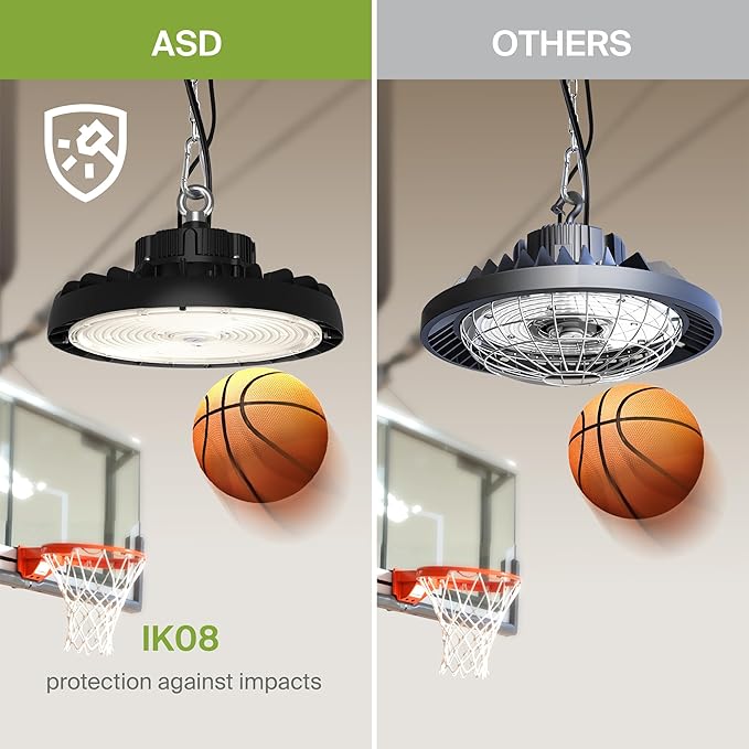 ASD LED High Bay UFO Light Fixture, Commercial Shop Lighting | 3CCT, Dimmable, IP69K Waterproof, DLC Premium, UL Listed | 300W 47700LM 3000-5000K 100-277V | Warehouse, Garage, Workshop Lamp | Black