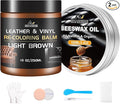 Leather Repair Kit Recoloring Balm Cleaner Conditioner Waterproof Beeswax Oil for Car Seat Furniture Couch Shoe Leather Vinyl(Light Brown)