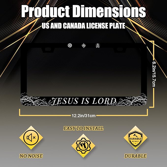 Jesus is Lord License Plate Frame Christian License Plate Holder Stainless Steel Funny Design with 2 Holes and Screws 12.3" x 6.3"