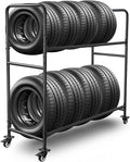60" Tire Storage Rack - Rolling Tire Rack for Garage - Indoor/Outdoor Shelves 60 Inch Tire Rack Organizer