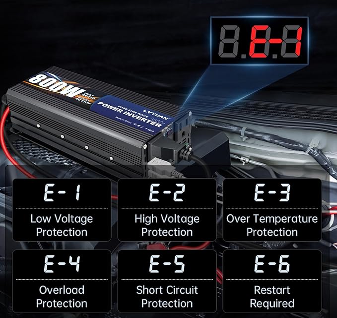 LVYUAN 800 Watt Pure Sine Wave Power Inverter 12V to 110V120V DC to AC Converter with Dual Sockets, Dual USB Ports, LED Display for Home Outdoor RV Car Power Inverter Power Adapter