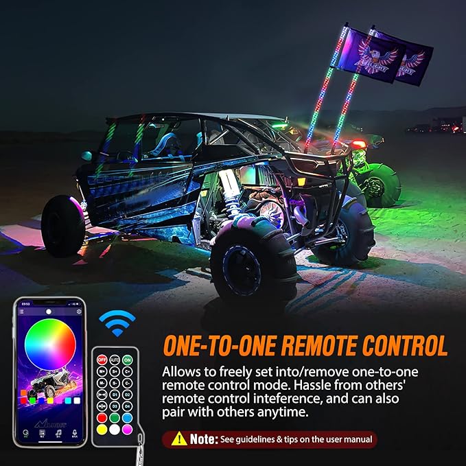 Nilight 2PCS 4FT RGB LED Whip Lights, Remote App Control w/DIY Chasing Patterns Stop Turn Reverse Modes Safety Lighted Antenna for ATV UTV Polaris RZR Can-am Dune Buggy Jeep