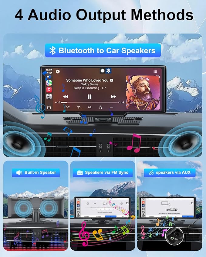 Carplay Screen for Car, 10.26’’ HD Wireless Apple Carplay & Android Auto Touch Screen, with Backup Camera, Car Play Radio Screen, GPS Navigation/Mirror Link/Voice Control/Bluetooth/FM, Plug & Play