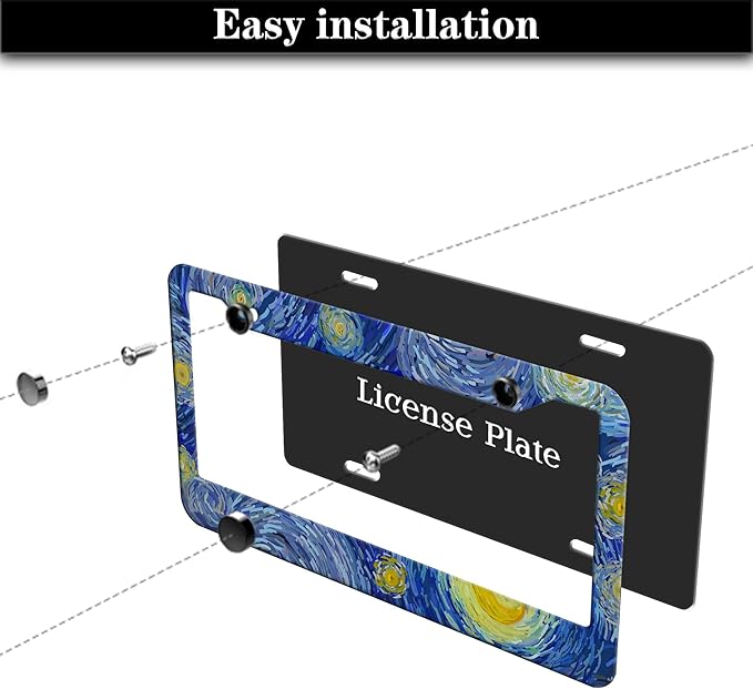 License Plate Bracket Multicolor License Plate Frames Starry Night by Aluminum Metal Car Accessory 2 Pack with Screw Covers Set