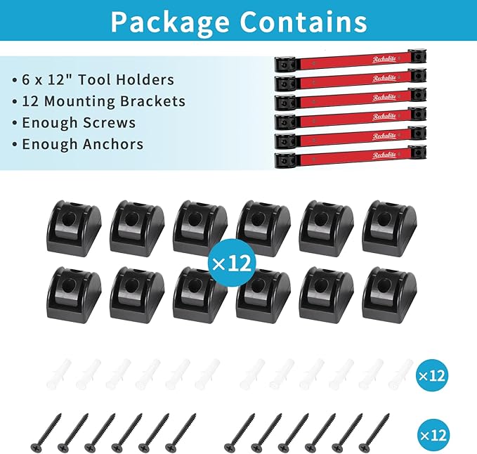 6 Pieces 12" Magnetic Tool Holder Strip, Red Magnet Bar, Metal Tool Organizer Rack for Garage Organization, Easy To Install in Workshop, Mounting Screws Included
