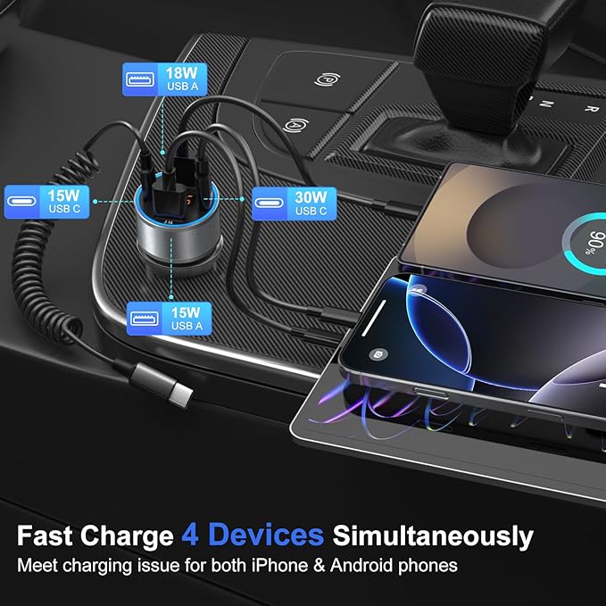 USB C Car Charger with Voltage Display, 3 Pack 65W Super Fast Charging Car Phone Charger Dual USB-A & USBC Cargador Carro Cigarette Lighter Adapter Volt Meter for iPhone,Samsung,Tablet,Android-Gray
