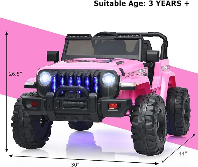 INFANS Ride on Car Truck with 2.4G Remote Control, 12V Battery Powered Electric Cars for Kids w/3 Speeds, Battery Display, LED Lights, Safety Belt, Music & Horn, Bluetooth/FM/USB (Pink)