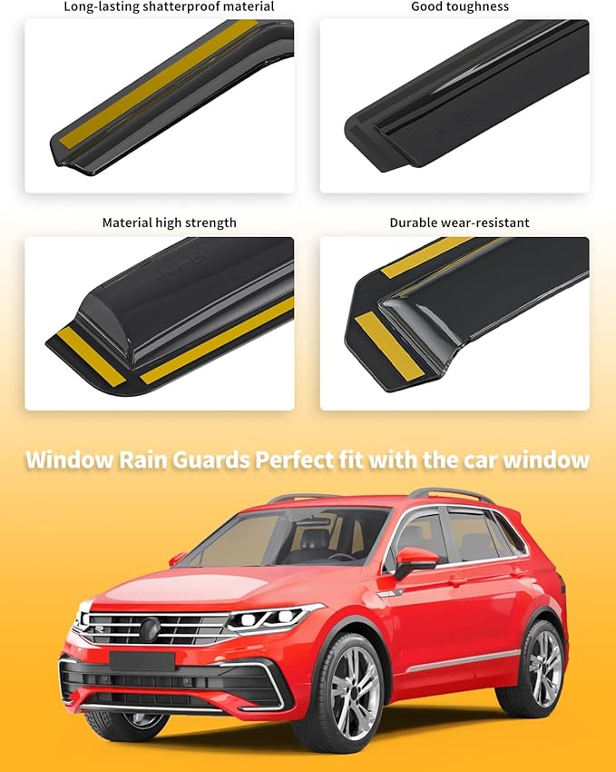 in-Channel Window Rain Guards Fit for Volkswagen Tiguan 2018 2019 2020 2021 2022 2023 2024 2025 Extra Durable Window Deflectors Window Visors Vent Shades Vent Visors Car Accessories-4 pcs Q25