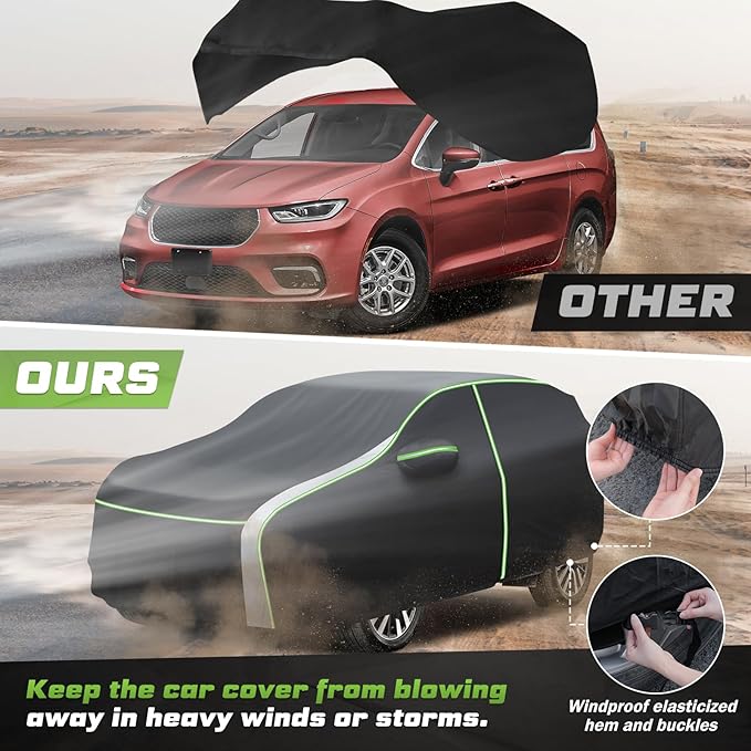 Mixsuper Liner Car Cover for Chrysler Pacifica 1999-2026, 7 Layers Waterproof Car Cover Accessories for Pacifica with Zipper Door, Windproof Straps, Reflective Strips, Anti-UV, All Weather
