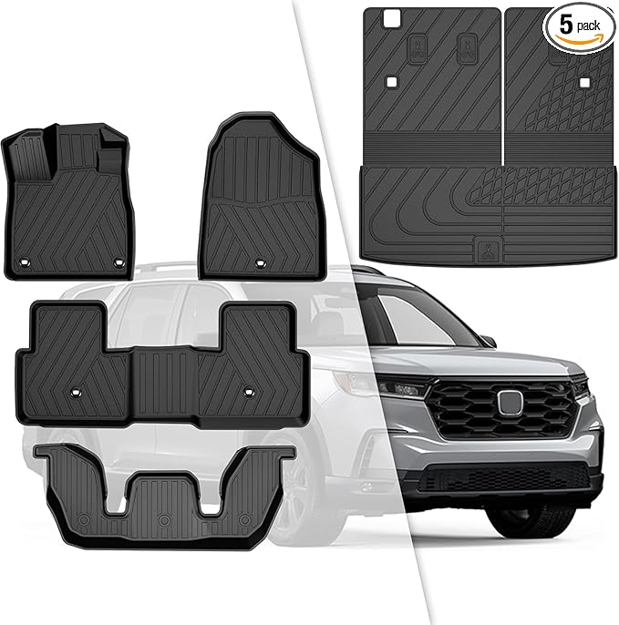 2025 Pilot Floor Mats & Cargo Liner & Backrest Mat Fit for Honda Pilot 2023 2024 2025: All Weather Protection Floor Liner with Back Seat Cover - 1st 2nd 3rd Row Floor Mats Trunk Mat Pilot Accessories
