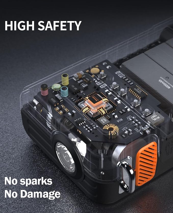 Portable Car Jump Starter with Air Compressor, 8000A Jump Box Combo 150PSI Tire Inflator, 12V Vehicle Jumpstarter Power Pack for All Gas/12L Diesel