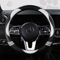 Car Steering Wheel Covers for Women Padded Carbon Fiber PU Leather Cute Auto Interior Accessories for Vehicle, Sedan, Universal, Anti Slip, White, Standard Size 14.5-15"(37-38cm)