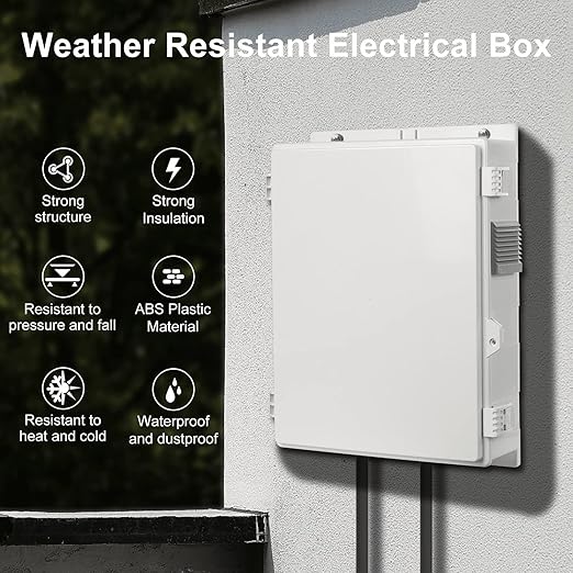 Outdoor Electrical Junction Box, ABS Water Resistant Enclosure with Internal Mounting Panel & Hinged Cover, 15.7" H* 11" L* 4.1" W