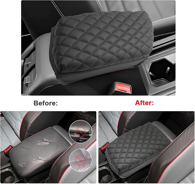 SXCY for 2024 VW Tiguan Armrest Cover Pad for Volkswagen Tiguan 2024 Accessories 2018-2022 2023 2024 Tiguan Center Console Cover 2024 Tiguan/Taos Middle Console Cover (Thicken Pad Checkered Pattern)