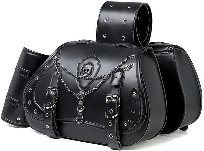 Motorcycle Saddlebags, 30L Leather Waterproof Side Saddle Bags with Cup Holder, Universal Powersports Saddlebags for Harley Davidson Sportster Dyna Softail Honda Shadow Rebel Yamaha Kawasaki Vulcan