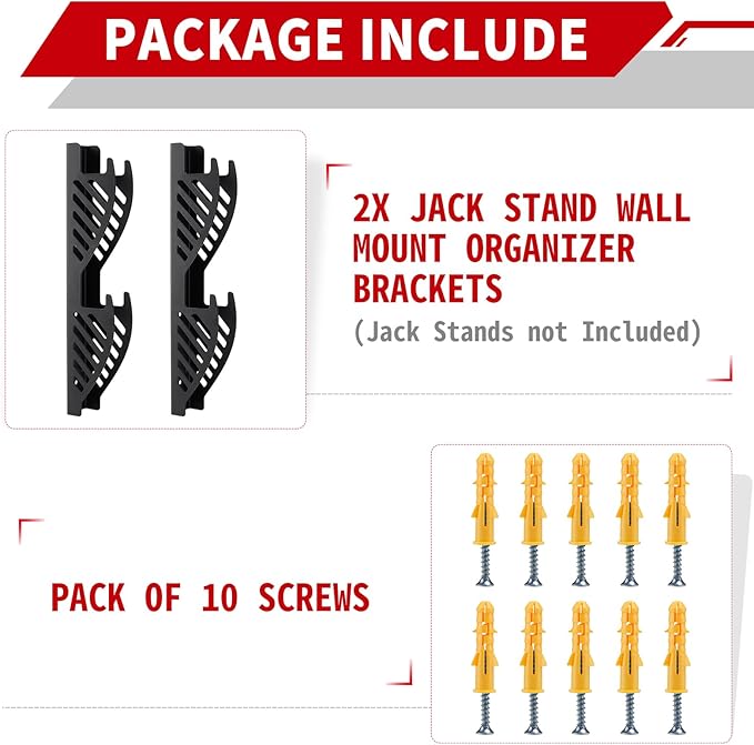 Jack Stand Wall Mount Organizer: Jack Stands Holder Storage Rack Mount - Fit for 2 & 3 Ton Jack Stand (2 Pack)