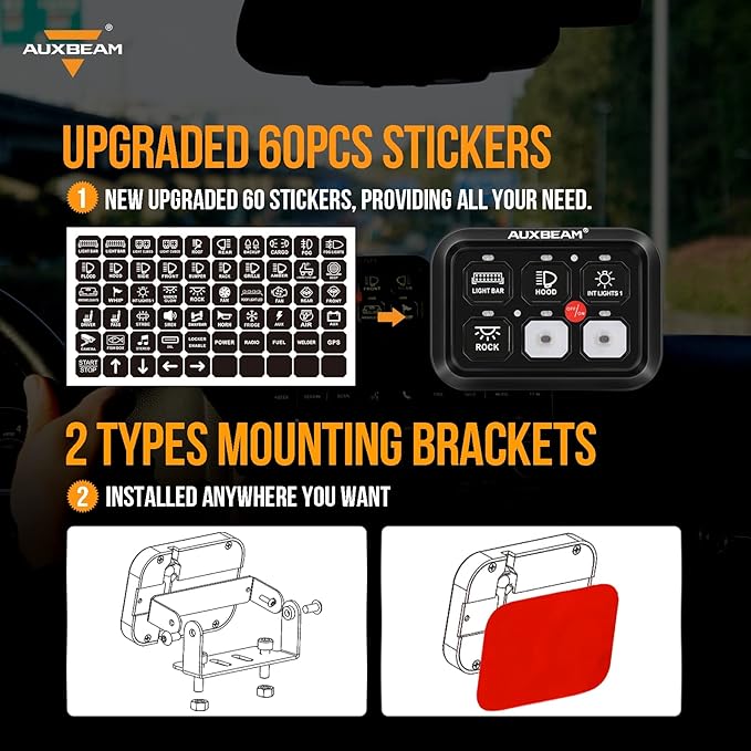 Auxbeam 6 Gang Switch Panel BC60 Universal Circuit Control Relay System Automatic Dimmable LED Switch Pod Touch Control Panel Switch Box for Car Truck Pickup Boat UTV SUV - Blue, 2 Years Warranty