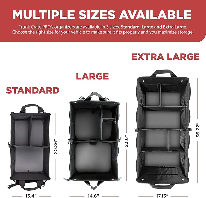TRUNKCRATEPRO Car Organizers and Storage Premium Adjustable Multi Compartments Car Storage Organizer | Portable and Foldable SUV Trunk Organizer for Car (Standard size, black)