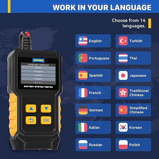 AUTOOL Car Battery Tester 12V 24V Battery Load Tester 30-2000 CCA Automotive Battery Tester, Cranking Charging System Analyzer, Color Screen Data Review Reverse Polarity Protection