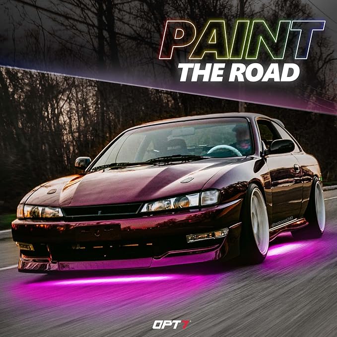 OPT7 Aura Pro Underglow LED Lights Kit for Car with APP & Remote Control, RGB Multicolor Modes, Music Sync, Waterproof Rigid Aluminum Light Bar, Exterior Neon Accent Underbody Lighting Kit