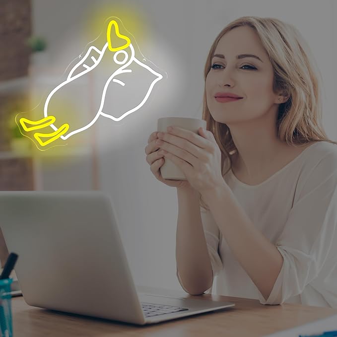 Lying Flat Duck Neon Sign,Cute LED Neon Light Sign for Wall Decor, Aesthetic Cartoon Neon Signs for Bedroom, Kids Room, Game Room, Studio, Café, Kawaii Duck Neon Sign for Cozy and Creative Spaces