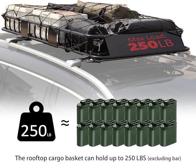 FORWODE Roof Rack Carrier Basket, 64" x 39" Rooftop Cargo Carrier Basket with 250 Lbs Capacity, Rust-Proof Steel Heavy Duty Car Top Luggage Basket
