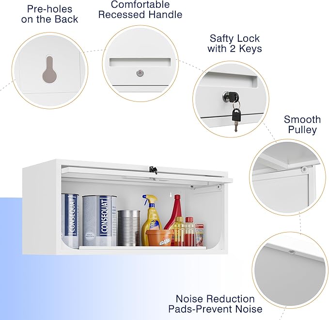 Yizosh Metal Wall Cabinet with Doors, Wall Mounted Storage Cabinet - Floating Tool Cabinet for Kitchen, Basement, Warehouse (White, 13.7" H)