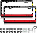 American Flag License Plate Frames - 2 Pack Colorful US Flag Stainless Steel License Plate Holder,Rust-Proof Waterproof Car Decorative Tag Frame with Screws Fasteners Caps