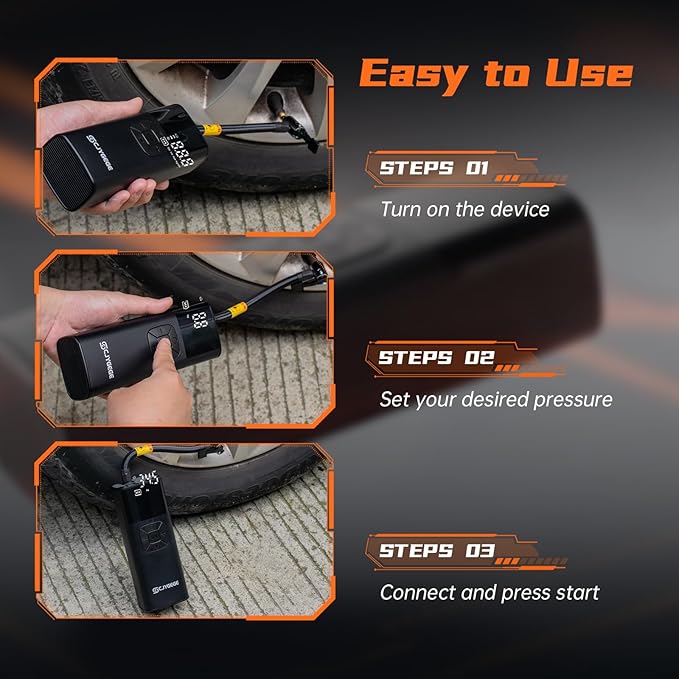 Tire Inflator Portable Air Compressor - Portable Air Pump for Car Tires 10000mAh 150PSI & 12V DC Cordless 4X Faster Inflation for Car, Motorcycle, Bike, Ball, with Digital Gauge, Dual-Use Type