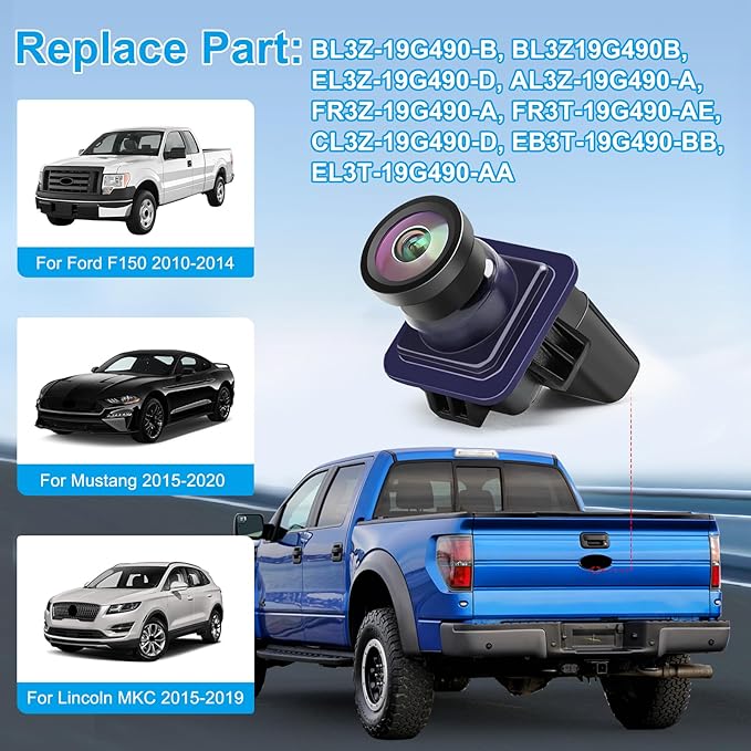 F150 Backup Camera Rear View Parking Assist Camera 170° HD Night Vision Compatible with Ford F150 2010-2014 Mustang 2015-2020 Lincoln MKC 2015-2019 EL3T-19G490-AA EL3Z-19G490-D BL3Z-19G490-B