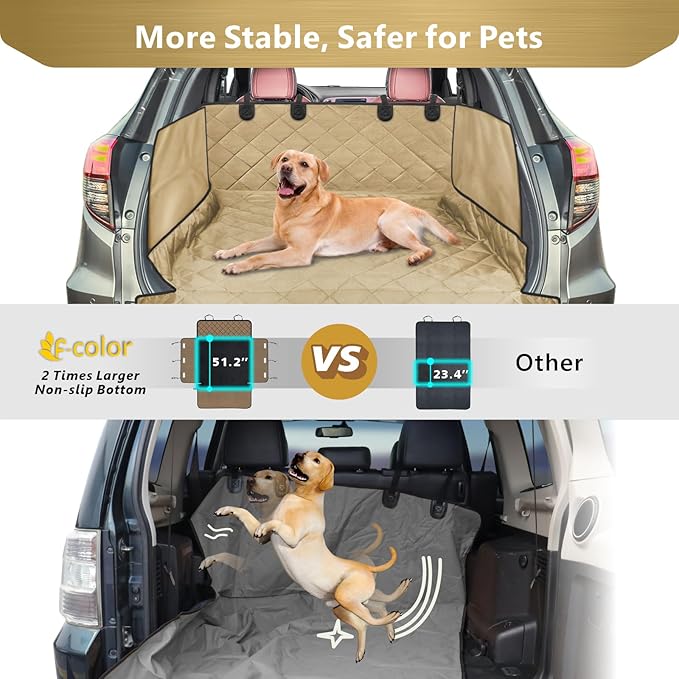 F-color SUV Cargo Liner for Dogs - Waterproof Pet Cargo Liner with Side Flaps, Comfort Dog Cargo Cover with Bumper Flap, Scrachproof Non-Slip Large Size Universal Fit SUVs Sedans Trunks Vans, Khaki