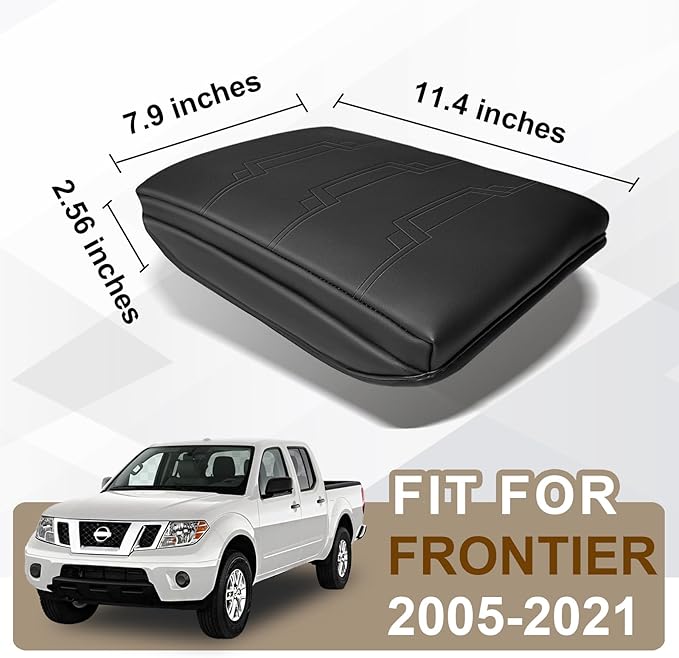 Muslogy Center Console Armrest Cover Compatible with Nissan Frontier 2005-2021 Accessories Comfort Armrest Pad Cushion Box Lid Cover Vegan Leather Protector 1-Inch Extra Thick