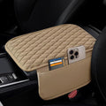 Car Center Console Cover, Upgraded Leather Armrest Seat Box Cover with 2 Storage Bags, Universal Waterproof Car Armrest Cover Cushion Comfortable Car Decor Accessories for Most Vehicles (Beige)