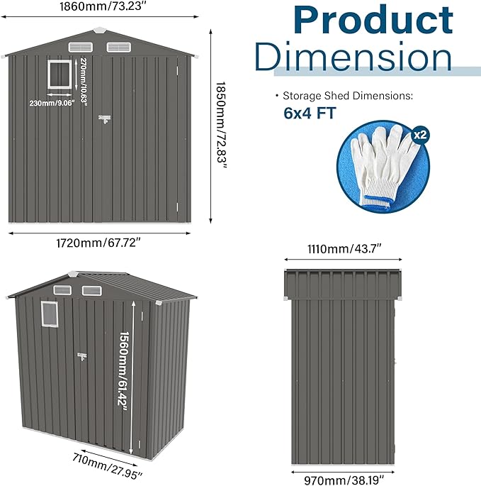 6X3.5 FT Outdoor Storage Shed with Window, Metal Garden Sheds w/Lockable Door and Vents, Waterproof Steel Tool House for Backyard, Patio, Lawn, Sundries & Utility Storage, Gray