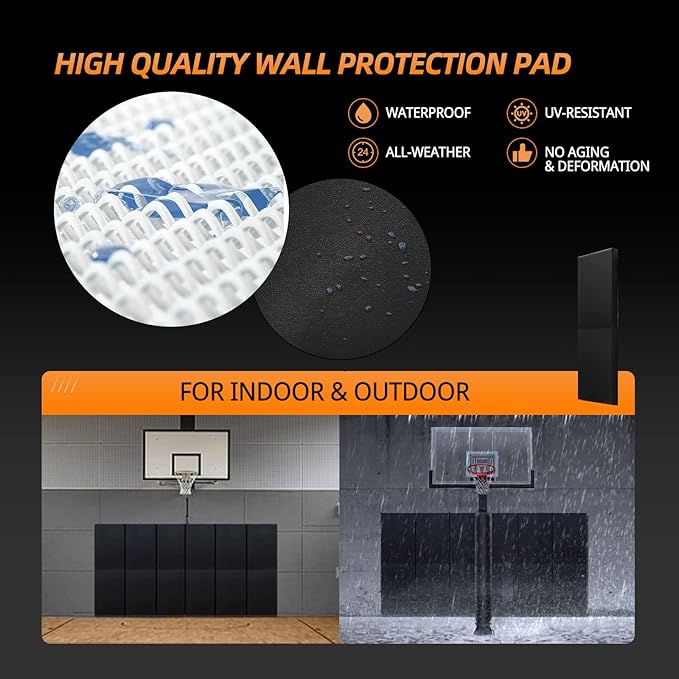 PROGOAL 2"/4" Thick Foam Protection Wall Pad，Gym Basketball-Court Protectors，Durable Waterproof Padding for Wall-Mounted Basketball Hoops(60" L x 20" W)…
