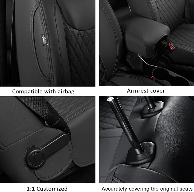 GIANT PANDA Customized Front Car Seat Covers for Jeep Wrangler JK 2/4 Door Sahara Sport Rubicon Unlimited Altitude 2013 2014 2015 2016 2017,Faux Leather - (Black)