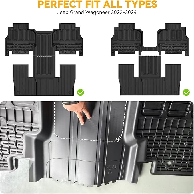 3W Floor Mats & Cargo Liner Fit for Jeep Grand Wagoneer 2022 2023 2024 2025 7 seat (Not Fit for L or 8 seat), TPE Custom Fit Wagoneer Floor Liner for 1-3 Rows and Trunk Mats Full Set Car Accessories