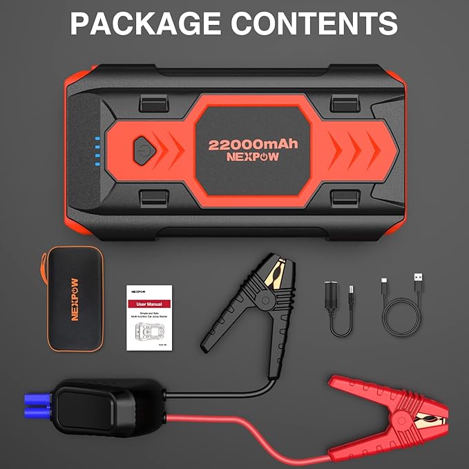 NEXPOW 2500A Peak Car Battery Jump Starter (Up to 8.0L Gas/8L Diesel Engines), 12V Auto Car Battery Booster Pack, Portable Jump Box with USB Quick Charge 3.0 and LED Light Red Blue Warning