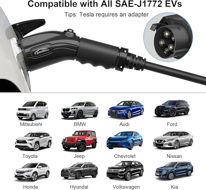 Level 2 EV Charger, 32A 240V Electric Car Charger for SAE-J1772 EVs, Indoor/Outdoor Portable EV Chargers with 25FT Cable, NEMA 14-50 Plug, Adjustable Current & Schedule Charging Time